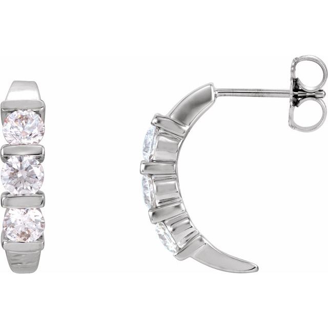 three-stone lab-grown diamond j-hoop earrings in 14k yellow gold