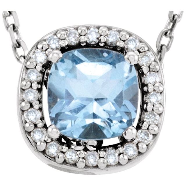 petite sky blue topaz diamond halo necklace in 14k white gold