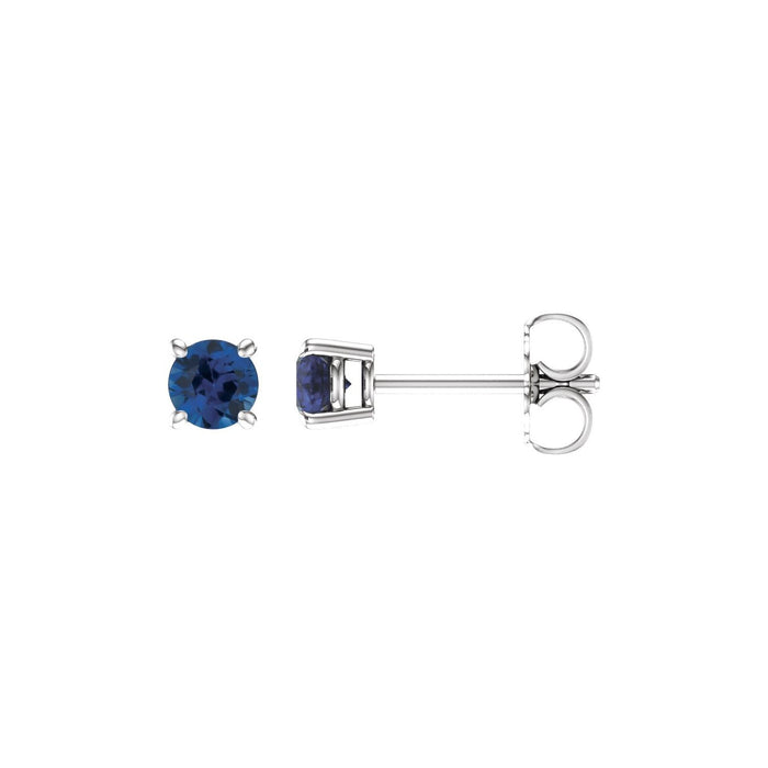 14K White Gold round lab-grown blue sapphire earrings