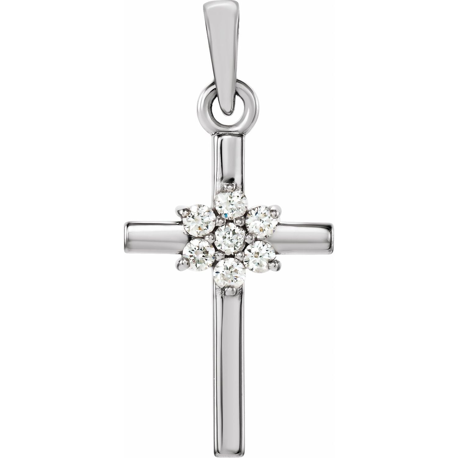Petite Diamond Gold Cross Necklace in 14K White Gold