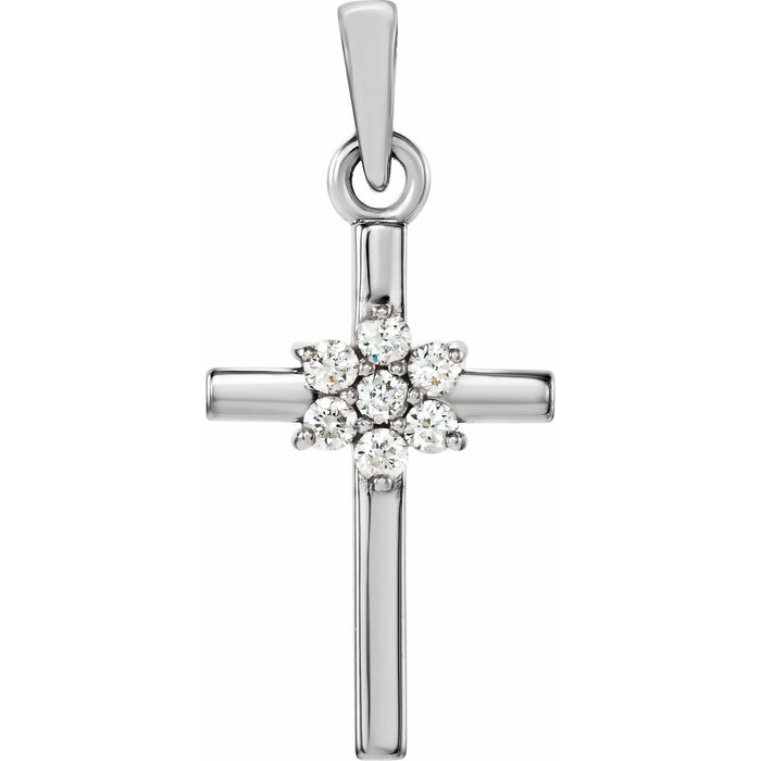 Petite Diamond Gold Cross Necklace in 14K White Gold