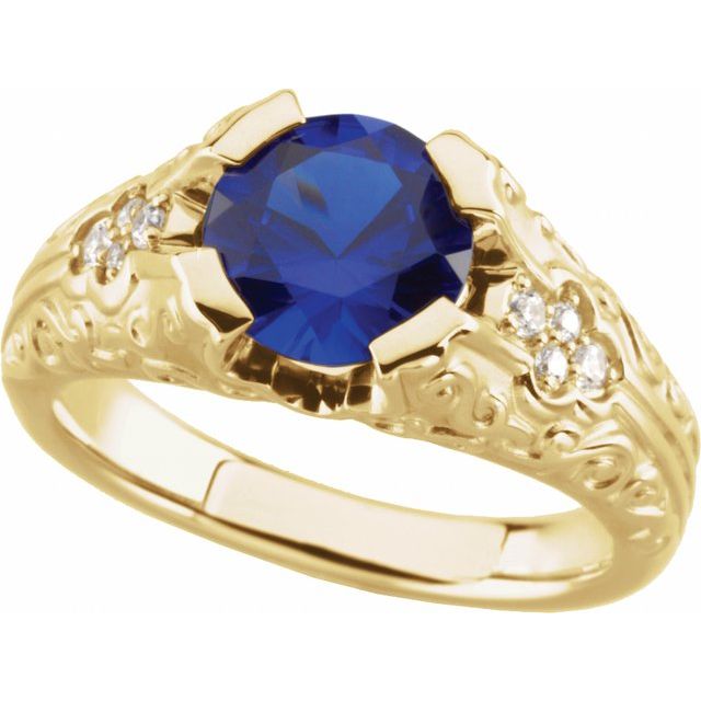 Round Sapphire Vintage-Inspired Right-Hand Ring