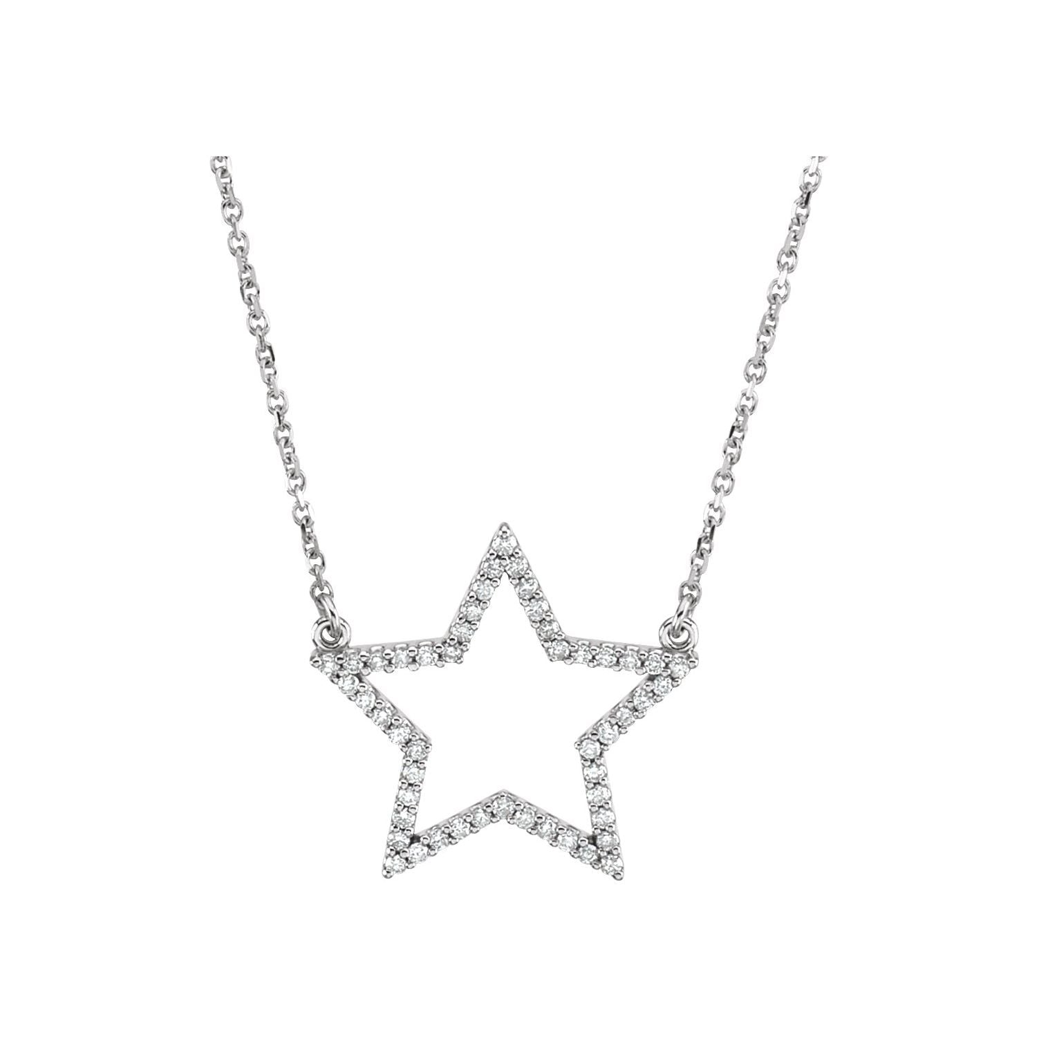 14K White Gold 1/5 ct natural diamond star pendant necklace