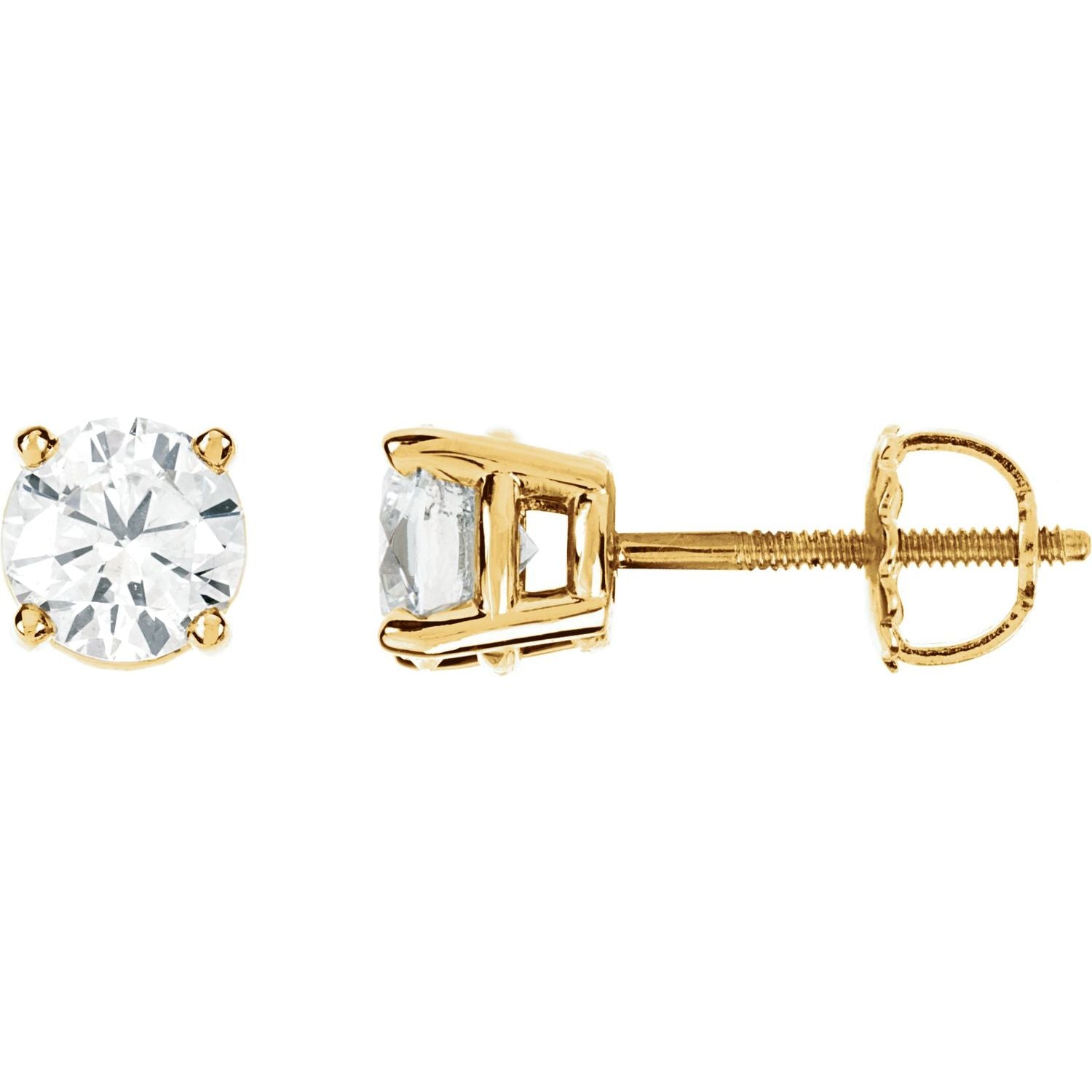 14K Yellow Gold 1 1/2 ct Round Diamond Solitaire Stud Earrings