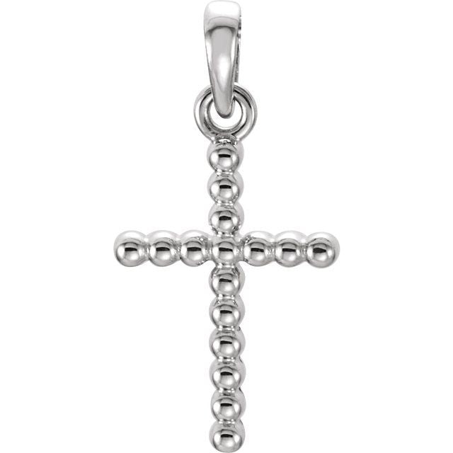 beaded cross pendant in 14k white gold