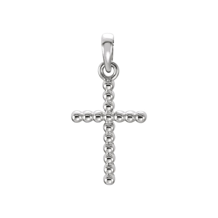 Beaded Edge Gold Cross Necklace in 14K White Gold