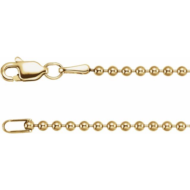 1.8mm bead chain necklace in 14k yellow gold, 16"