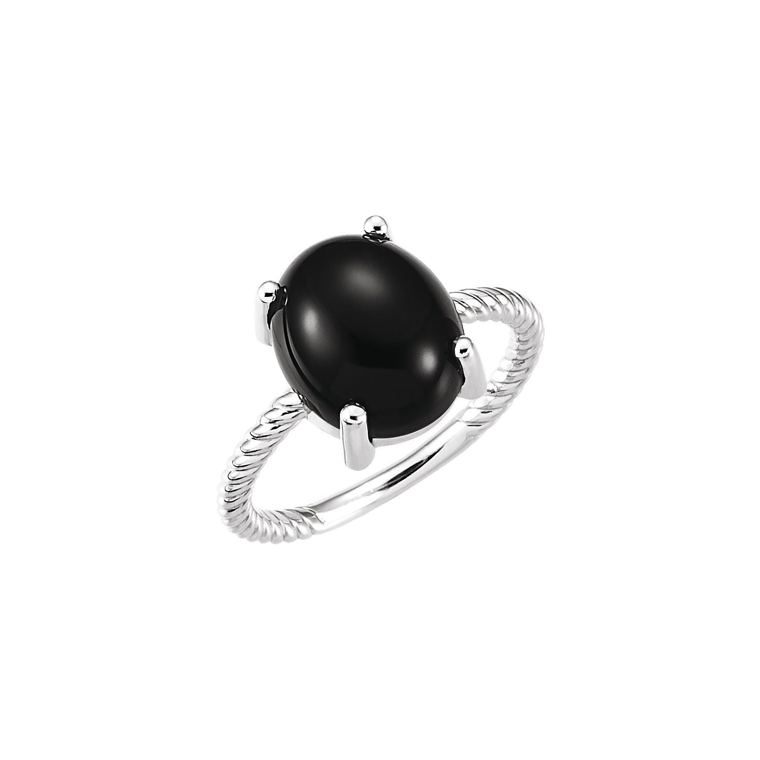 Black Onyx Statement Cabochon Ring in 14K White Gold - natural black onyx