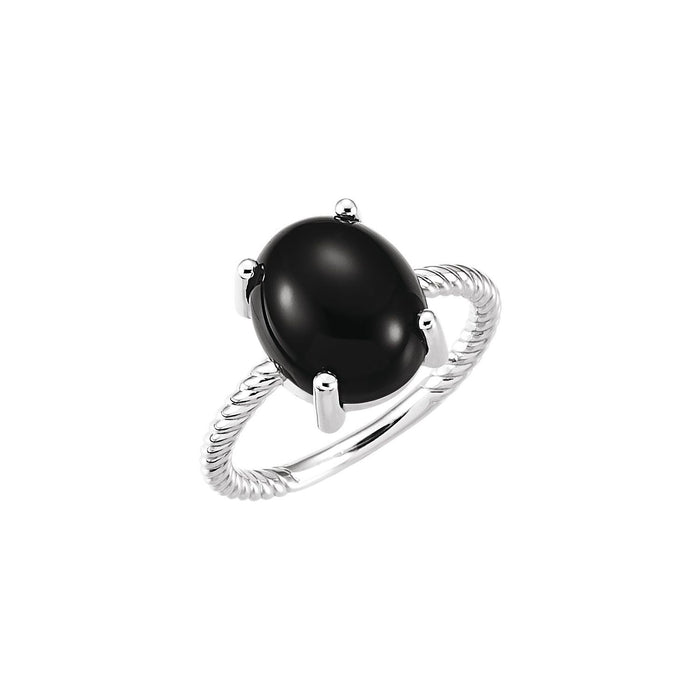 Black Onyx Statement Cabochon Ring in 14K White Gold - natural black onyx
