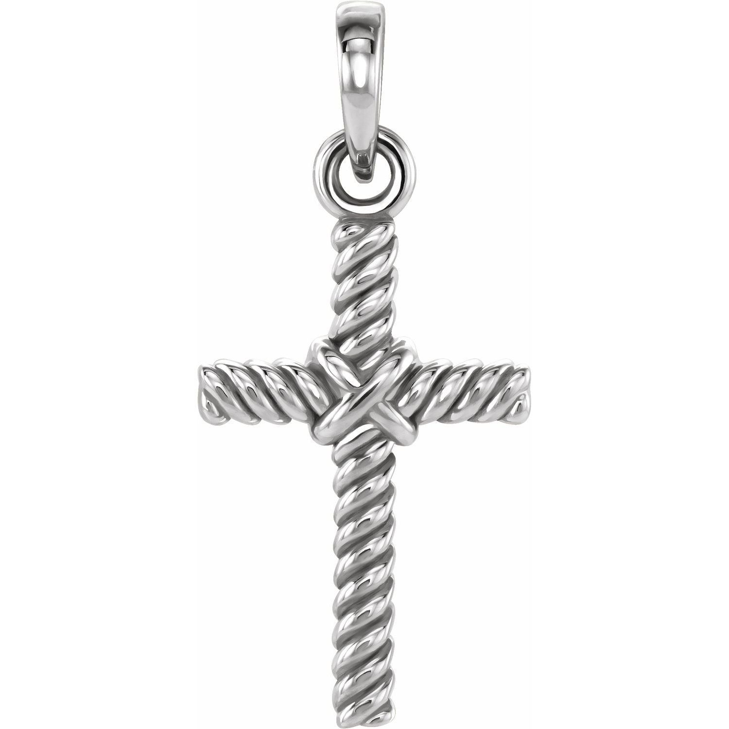 Rope-Textured Gold Cross Necklace in 14K White Gold