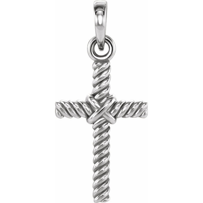 Rope-Textured Gold Cross Necklace in 14K White Gold
