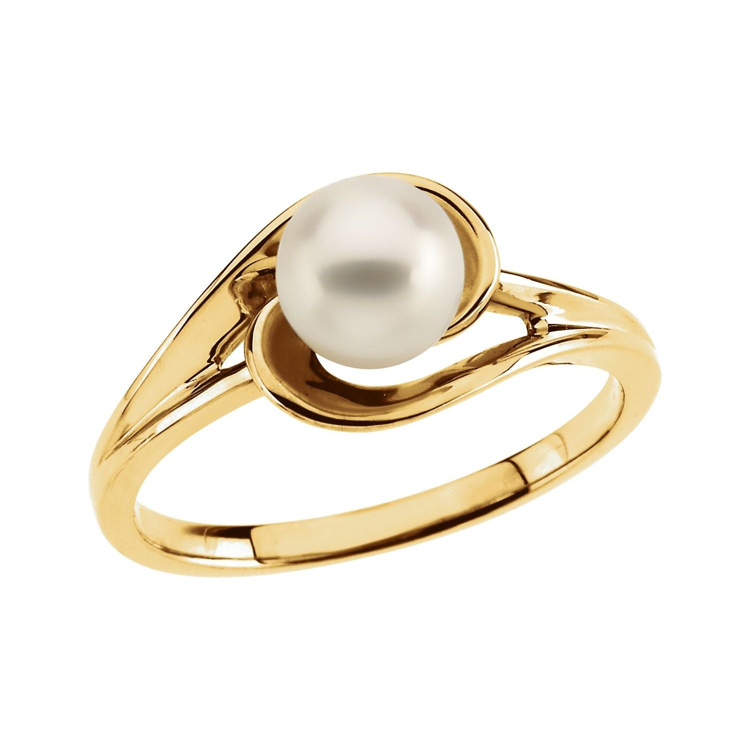 Akoya Cultured Pearl Solitaire Ring in 14K Yellow Gold