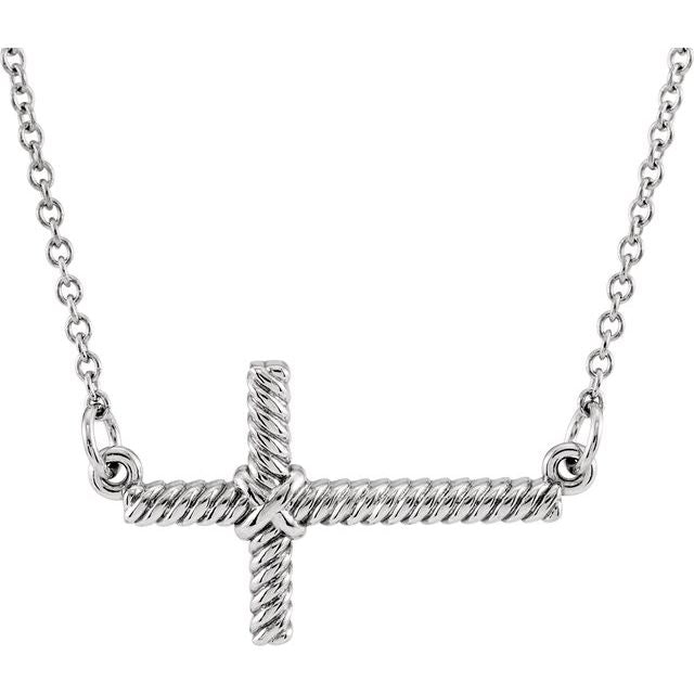 sideways rope cross necklace in 14k yellow gold
