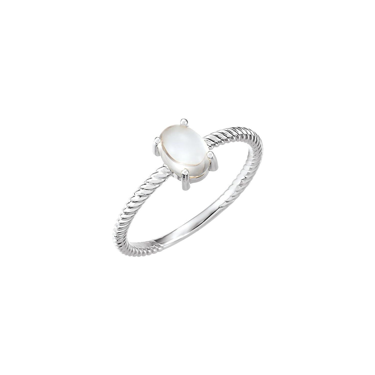 Rainbow Moonstone Oval Solitaire Ring in 14K White Gold - natural rainbow moonstone