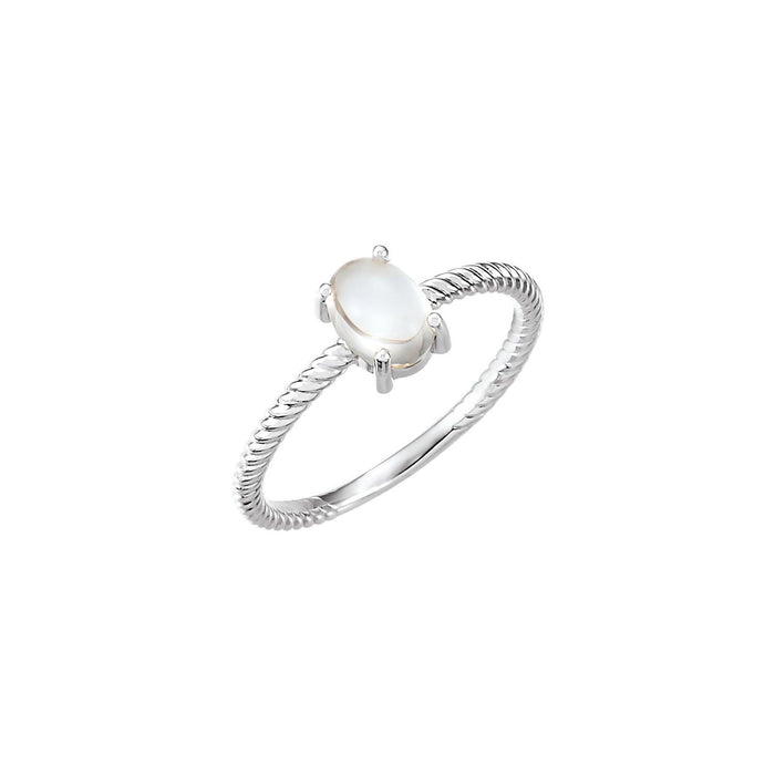 Rainbow Moonstone Oval Solitaire Ring in 14K White Gold - natural rainbow moonstone