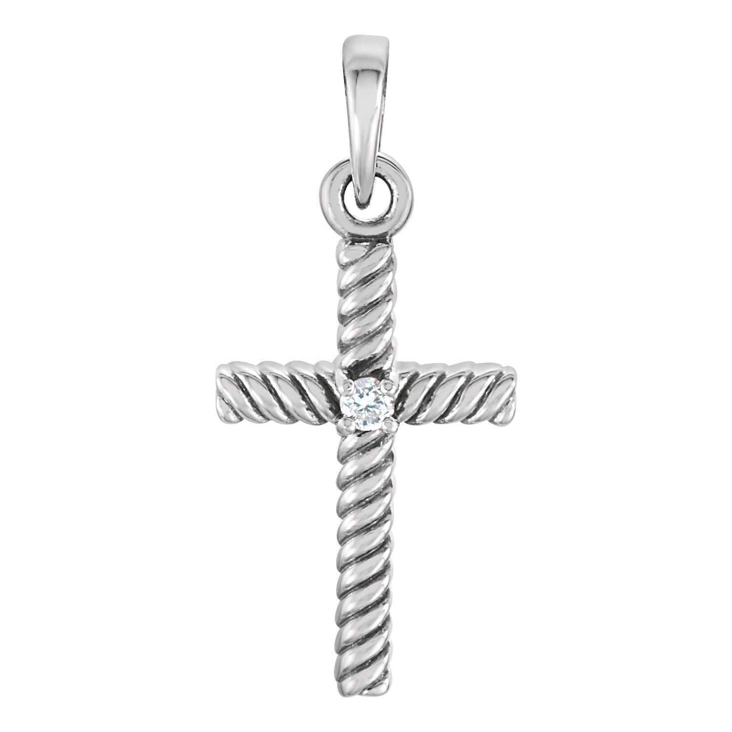 Petite Diamond Cross Necklace in 14K White Gold