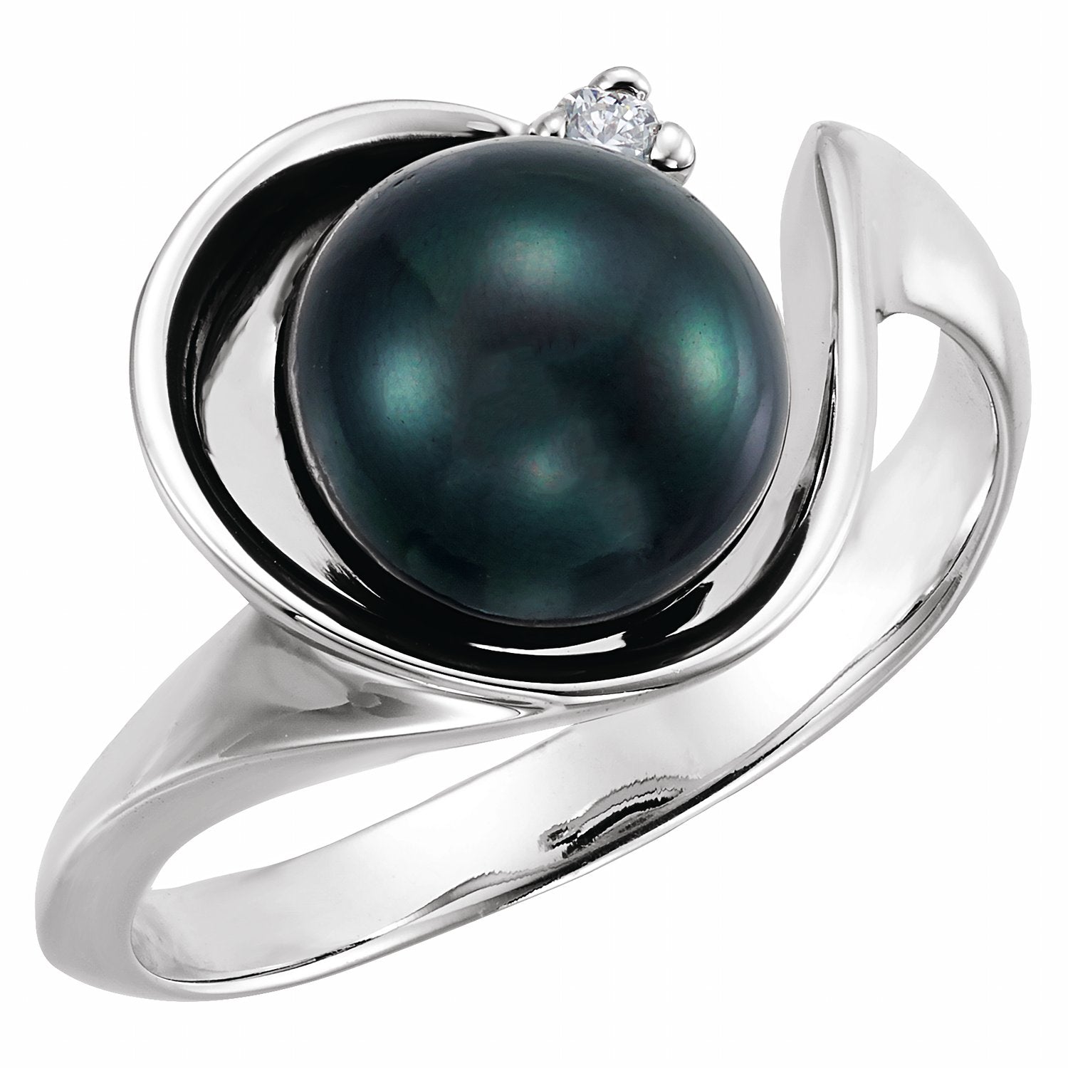 Black Pearl & Diamond Statement Ring in 14K White Gold