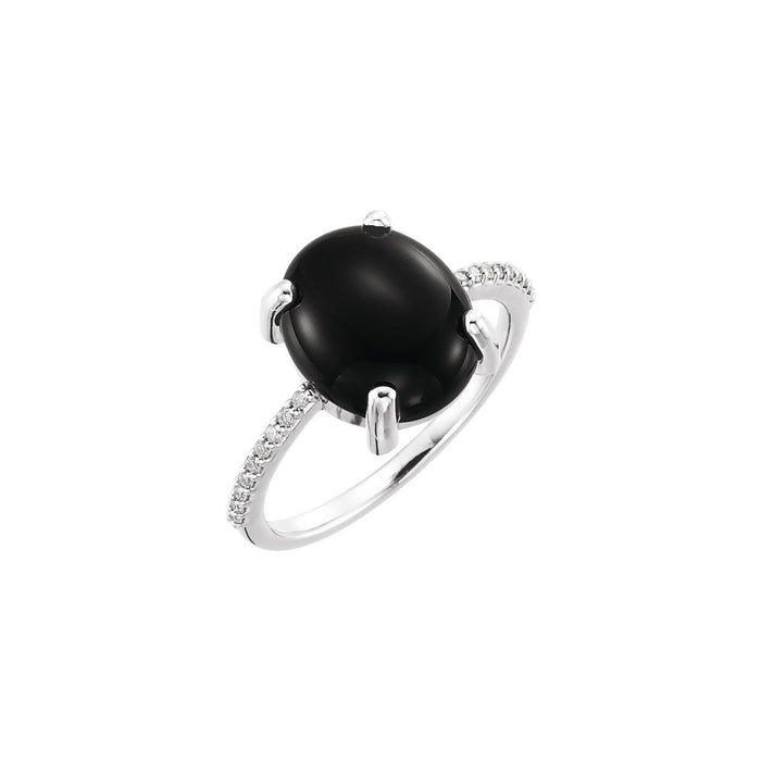 Black Onyx & Diamond Bold Oval Ring in 14K White Gold - natural black onyx
