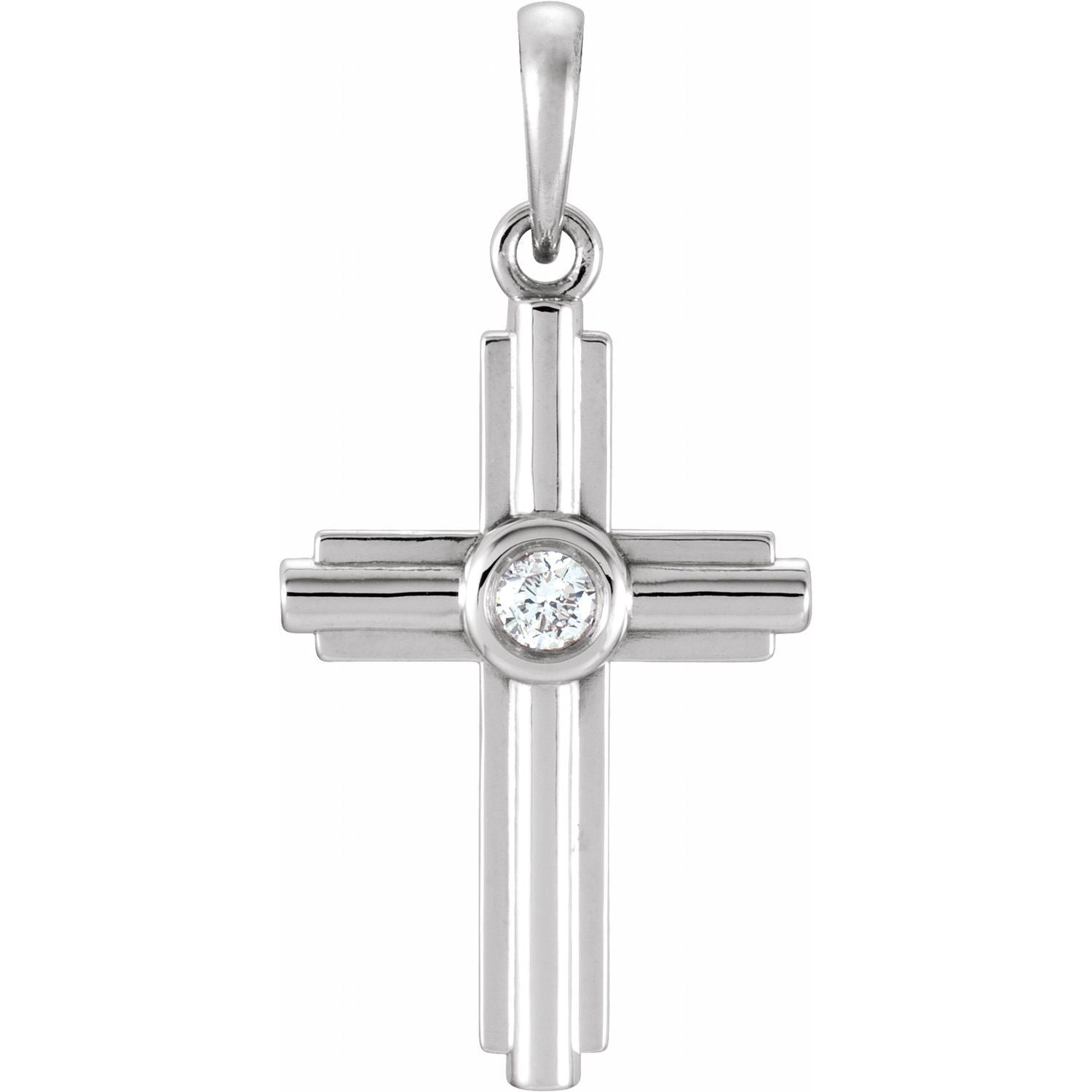 Bright-Set Diamond Cross Necklace in 14K White Gold