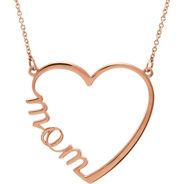 gold "mom" heart necklace in 14k rose gold