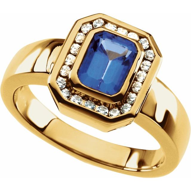 Aurora Halo Emerald-Cut Blue Topaz Ring
