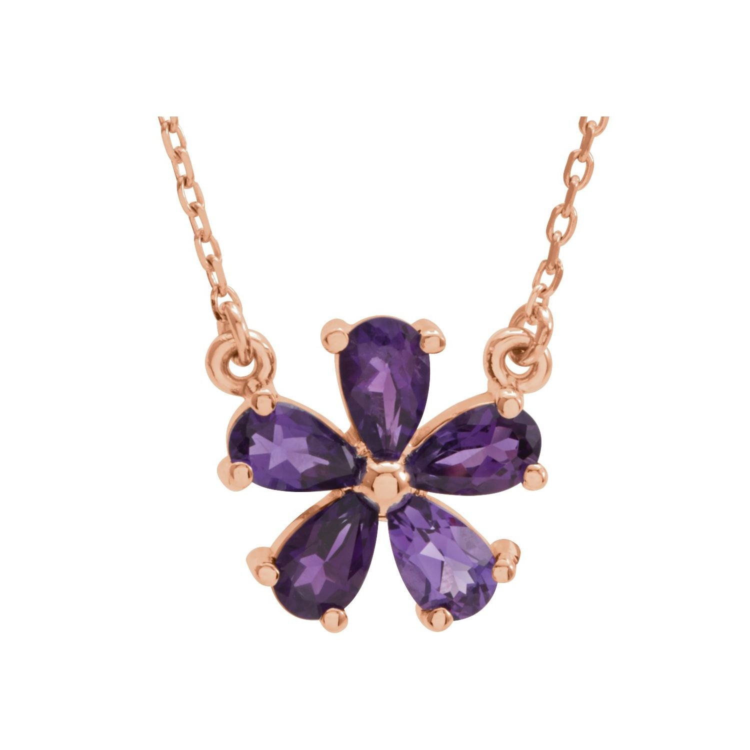Amethyst Pear birthstone necklace in 14K Rose Gold