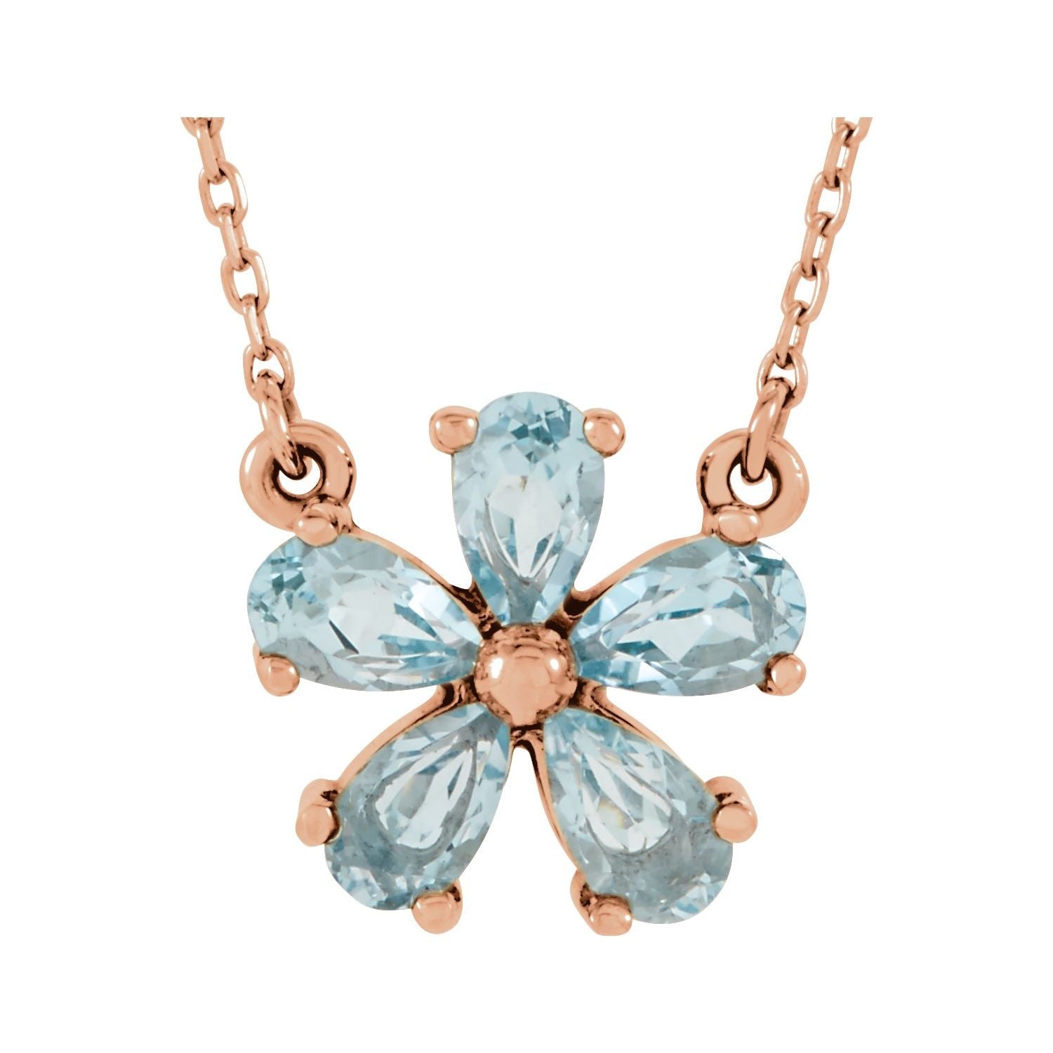 Sky Blue Topaz Pear birthstone necklace in 14K Rose Gold