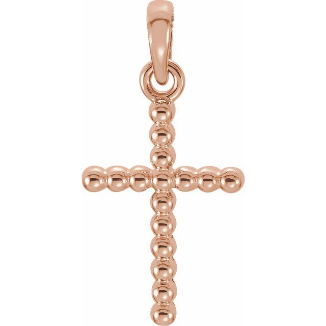 beaded cross pendant in 14k rose gold