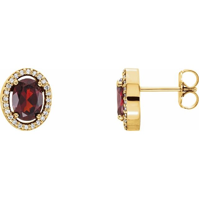 january garnet oval diamond-accented earrings in 14k yellow gold