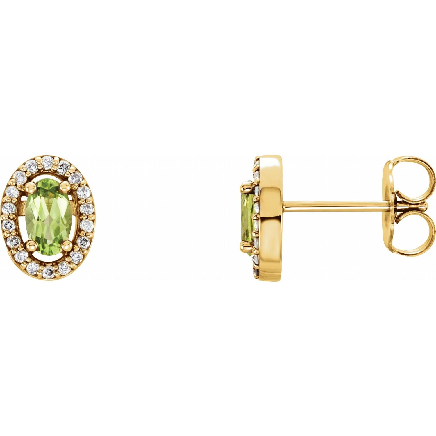 August Peridot Oval Diamond Earrings (0.08 ct tw) in 14k Yellow Gold