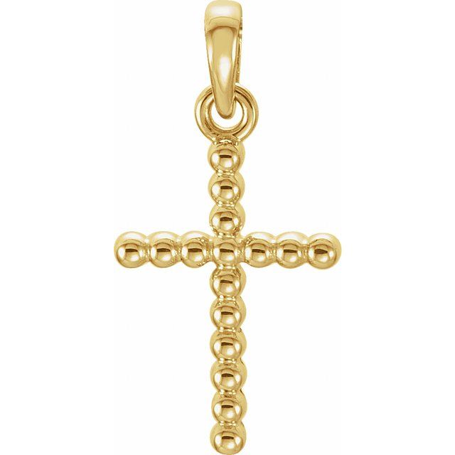 beaded cross pendant in 14k yellow gold