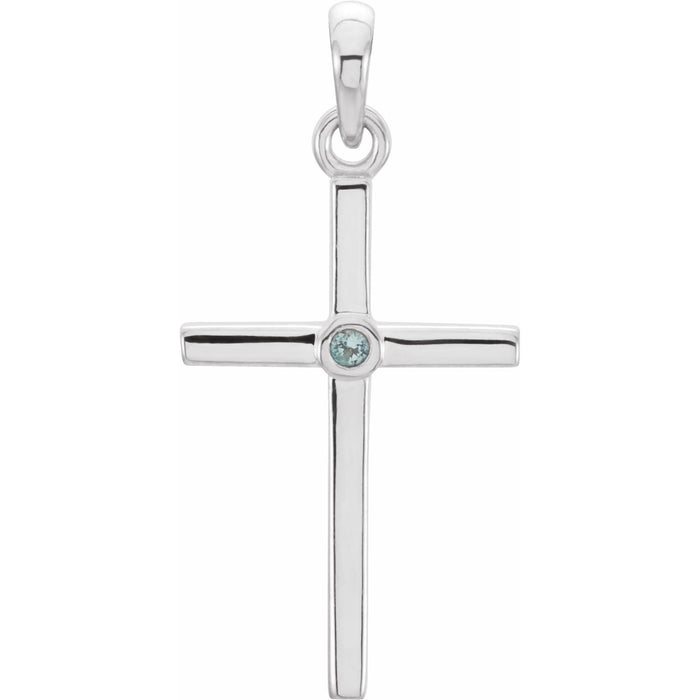 Aquamarine Cross Pendant Necklace in 14K White Gold