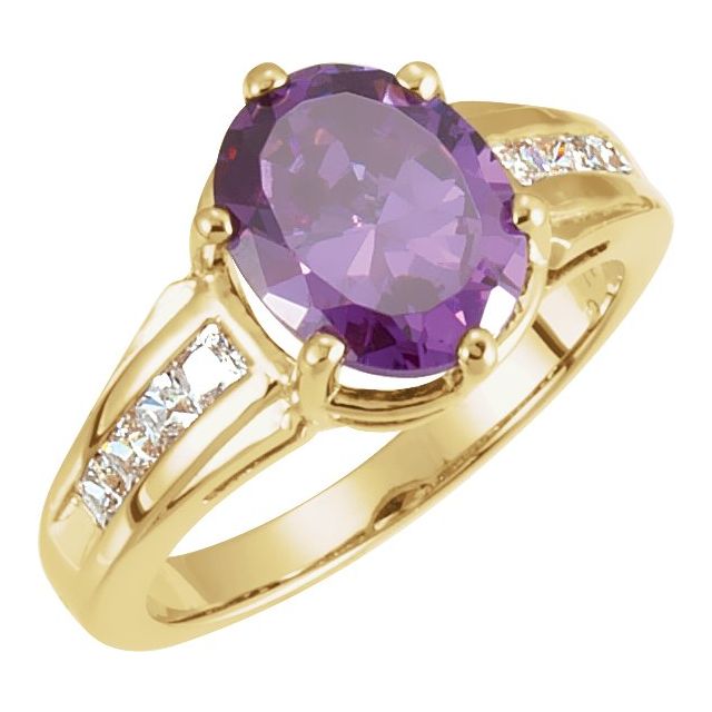Oval Amethyst Shoulder-Accented Ring