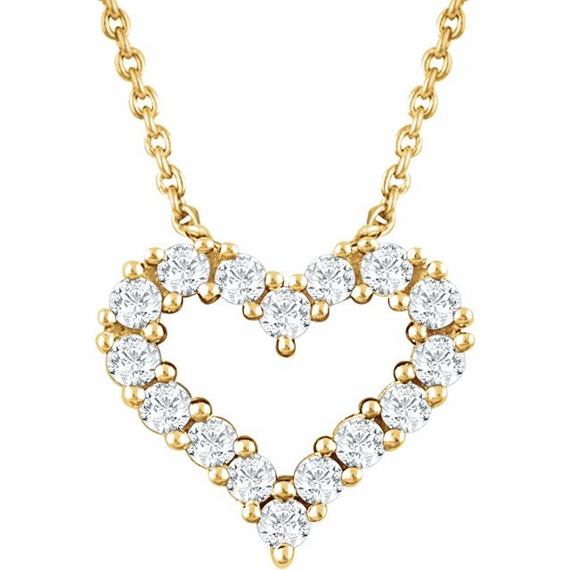 diamond pavé heart necklace in 14k yellow gold
