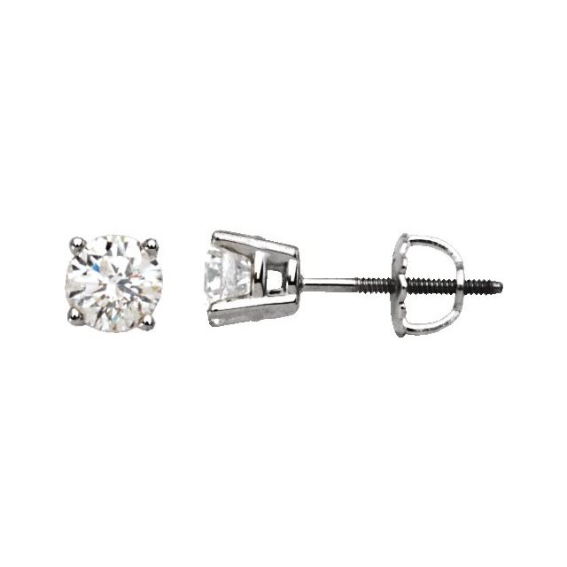 1/2 ct round diamond solitaire stud earrings in 14k white gold