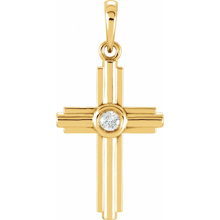Bright-Set Diamond Cross Pendant in 14K Yellow Gold
