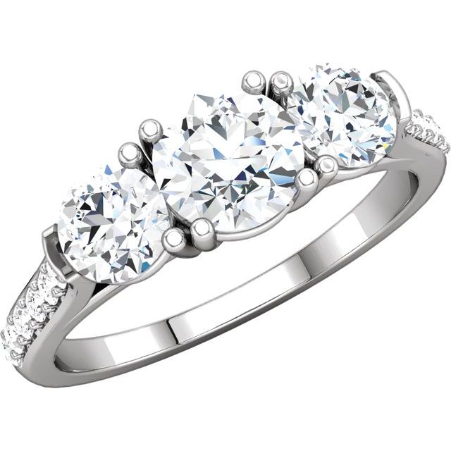 Round Blue Sapphire Three-Stone Engagement Ring