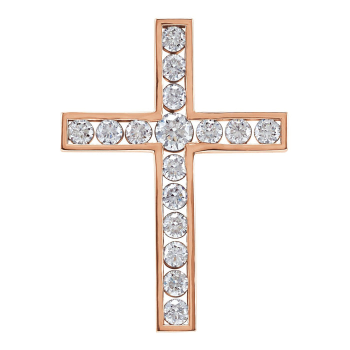 One-Carat Pave Diamond Cross Pendant in 14K Rose Gold