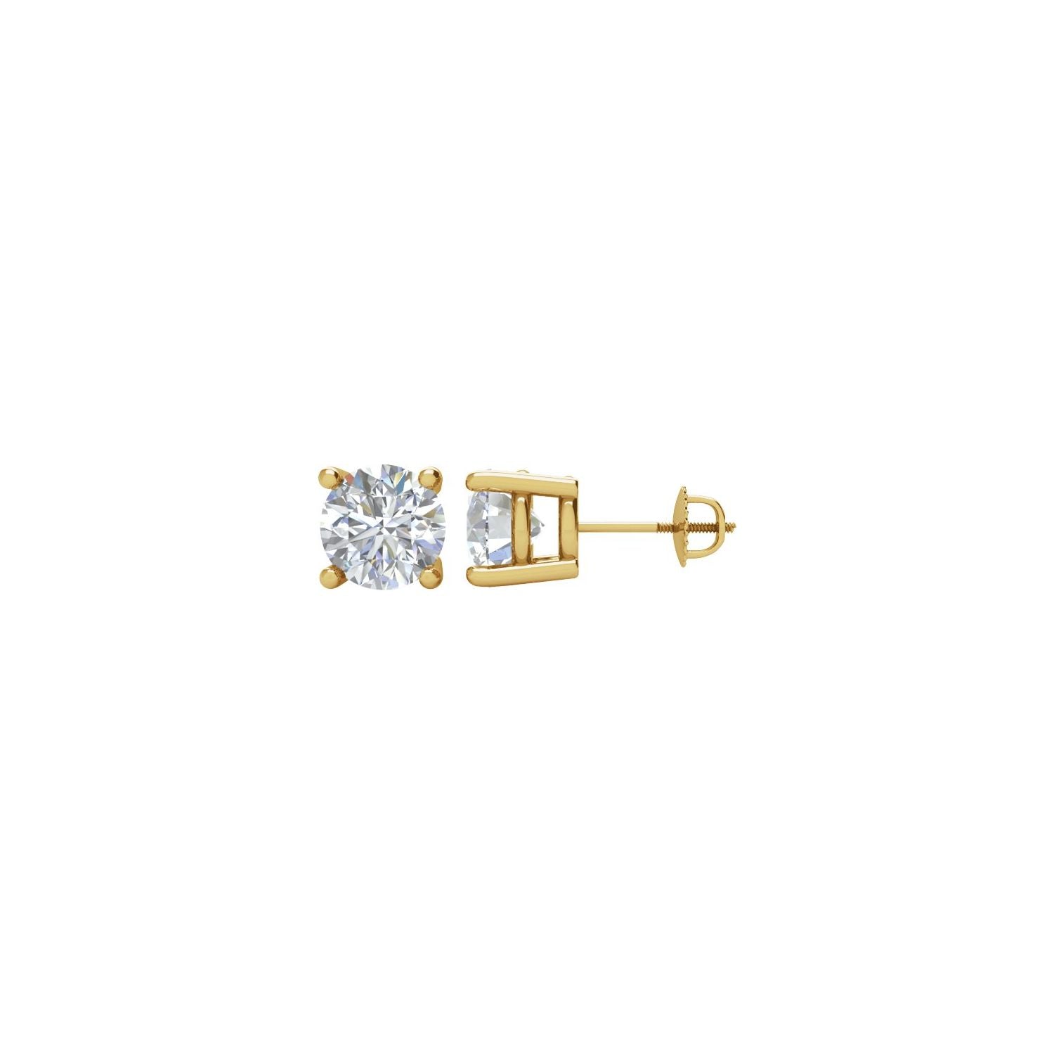 14K Yellow Gold 2 ct Round Diamond Solitaire Stud Earrings