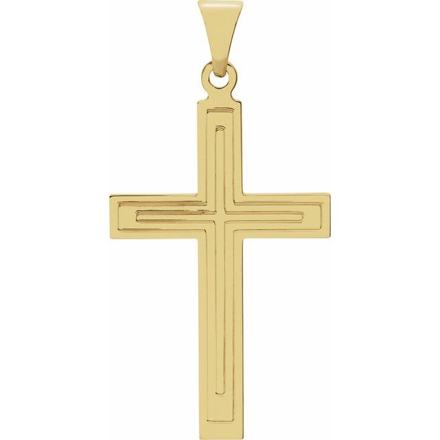 grooved cross pendant in 14k yellow gold