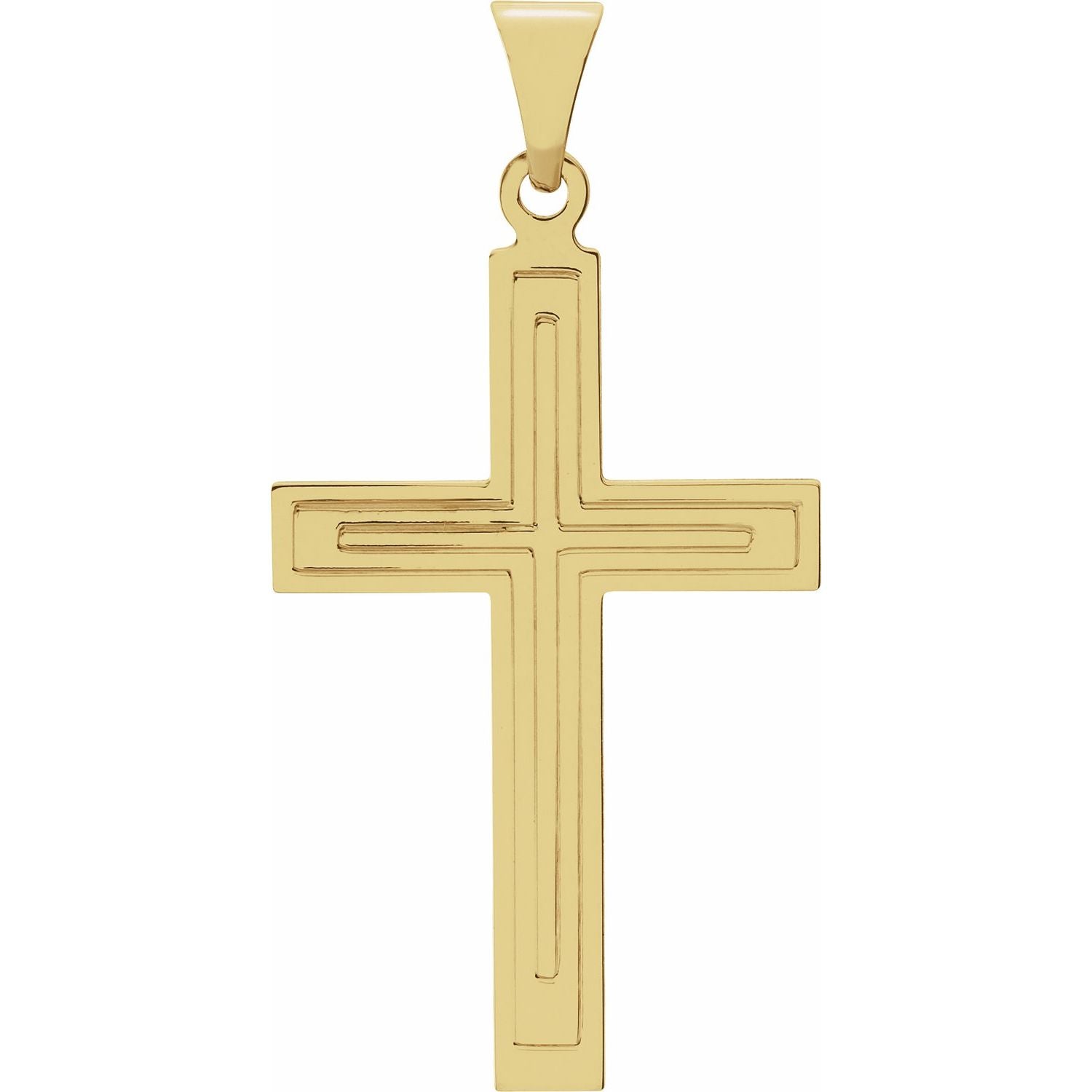 Grooved Cross Pendant in 14K Yellow Gold