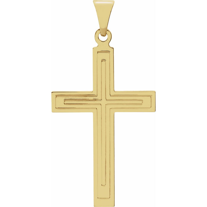 Grooved Cross Pendant in 14K Yellow Gold