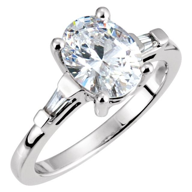Oval Green Sapphire Baguette-Accent Engagement Ring