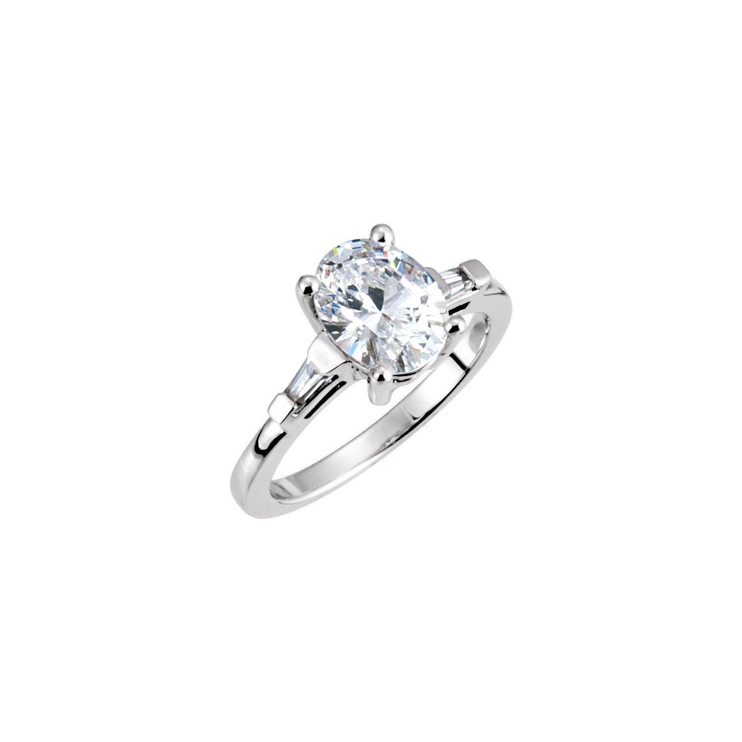 Oval Baguette-Accented Moissanite Engagement Ring