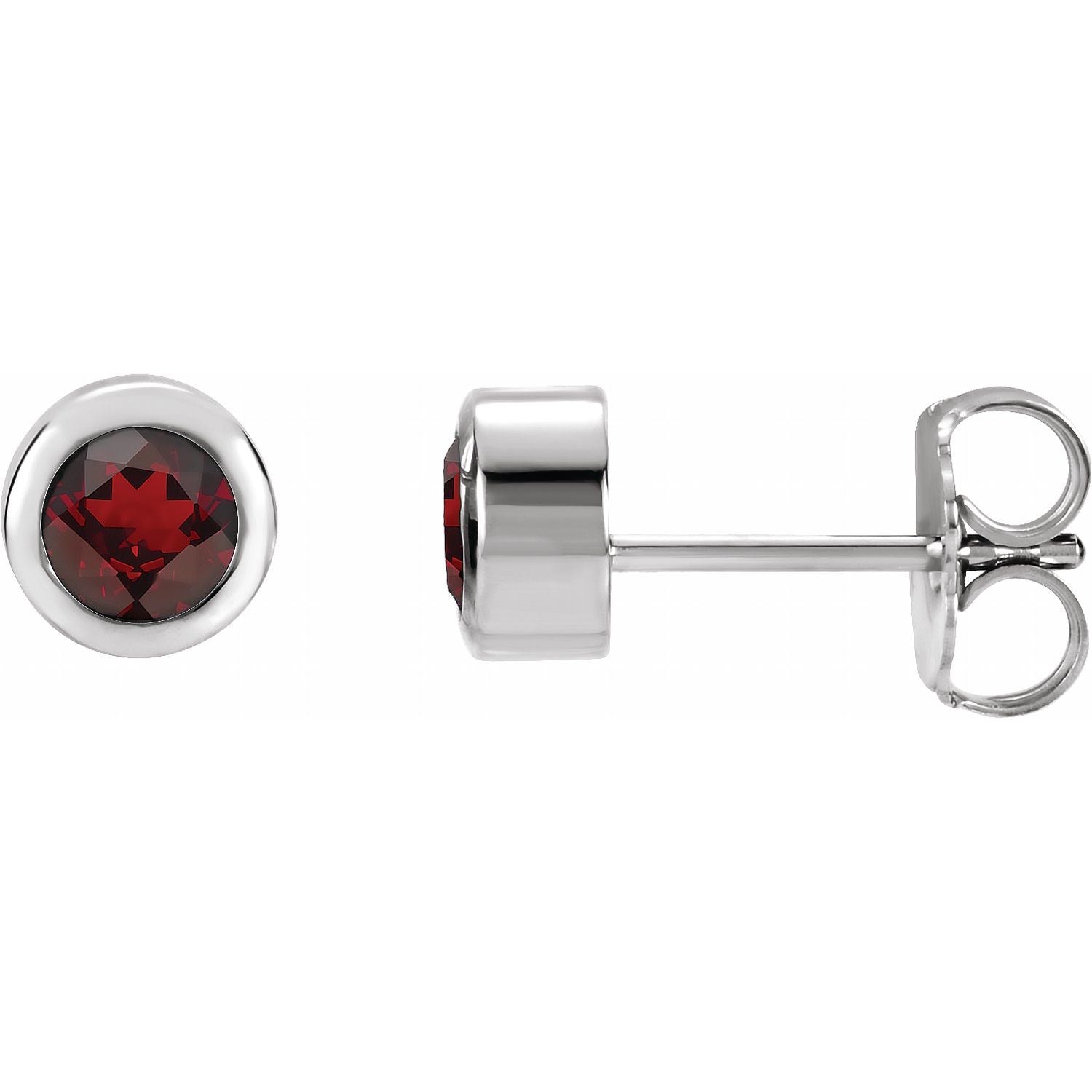14K White Gold round natural garnet earrings