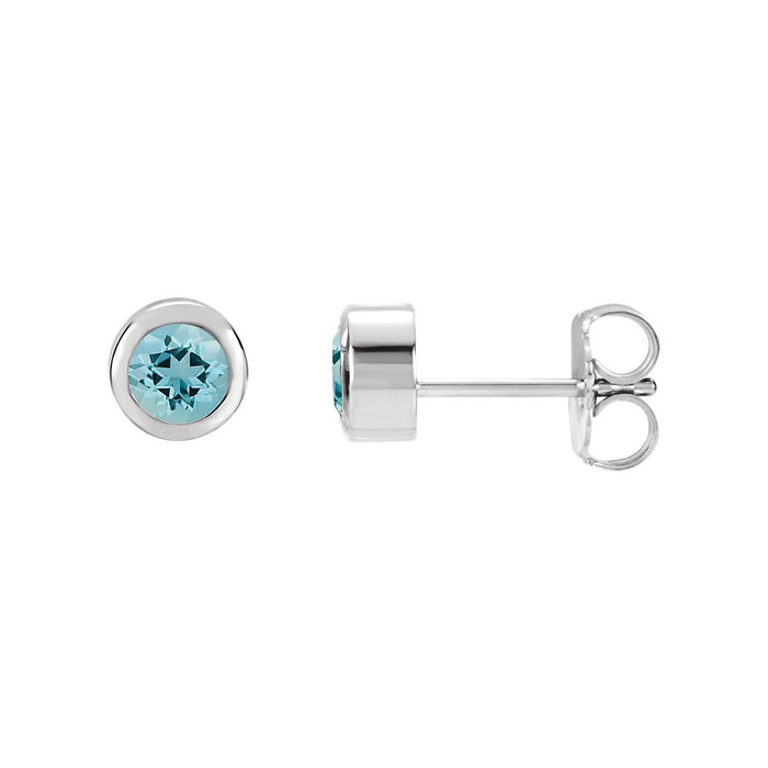 Bezel-Set Stud Natural Aquamarine Earrings in Platinum