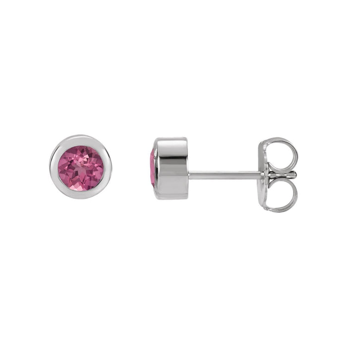 14K White Gold natural pink tourmaline round earrings