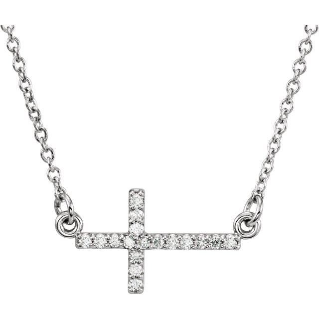 diamond sideways cross necklace in 14k white gold