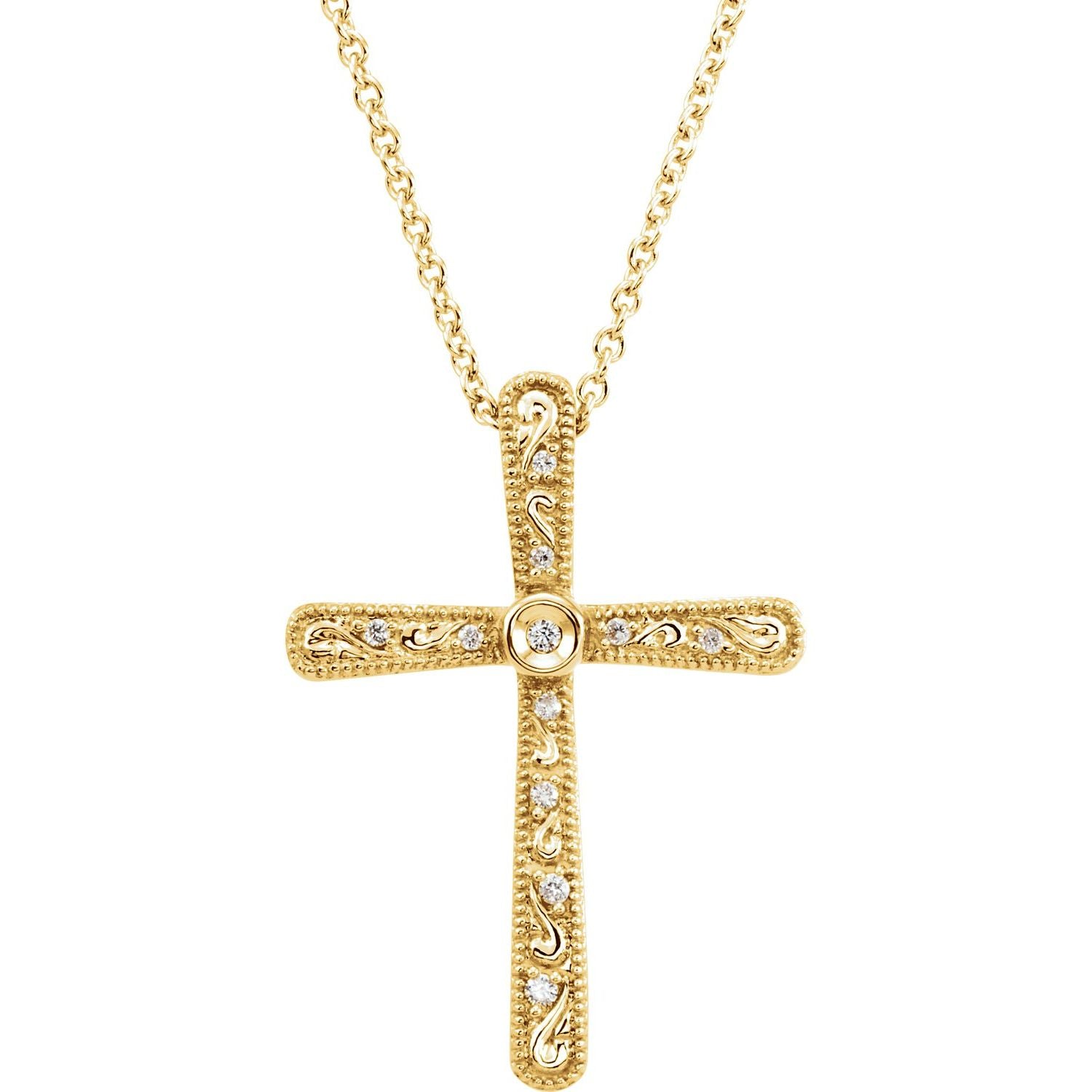 Classic Diamond Cross Necklace, 18 Inch in 14K Yellow Gold