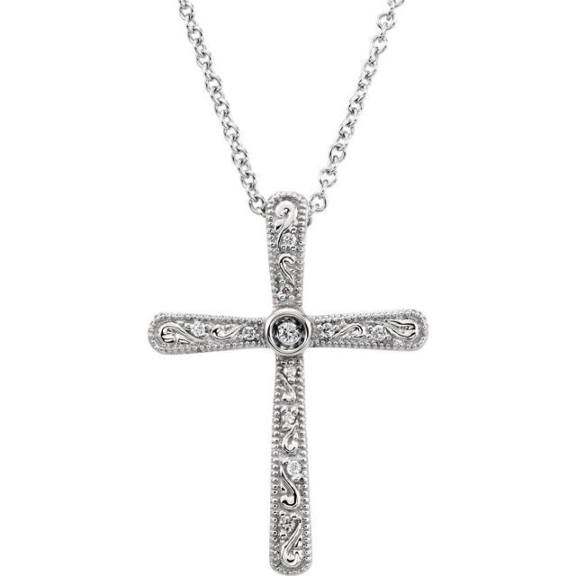 classic diamond cross necklace, 18 inch in 14k yellow gold